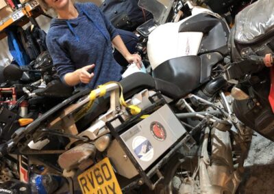 Kathy Wood, one half of Motofreight.co.uk and her well used GS. Photograph: Peter Murtagh